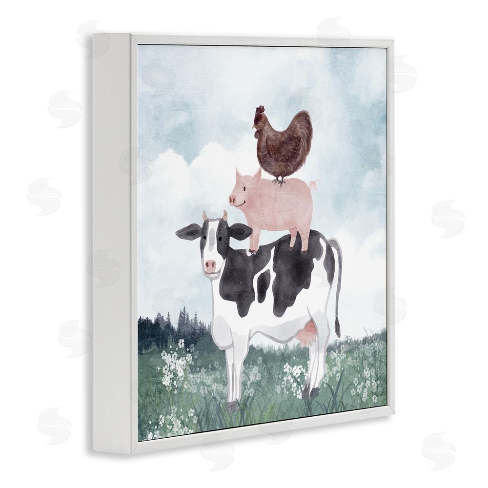 Kim Allen Muted Stacked Farm Animals White Framed Giclee Wall Art Print