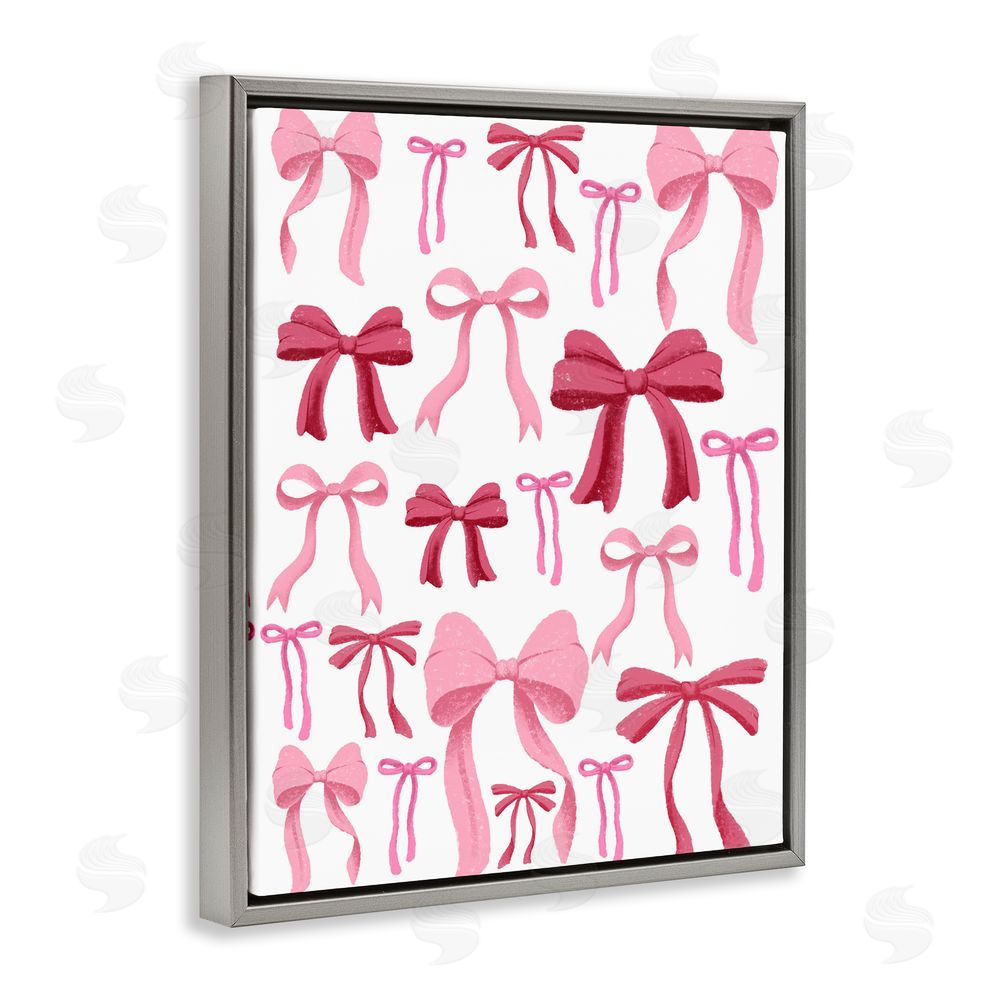 Marcus Prime Bows All Over Pink & Red Gray Floating Frame Canvas Wall Art Print