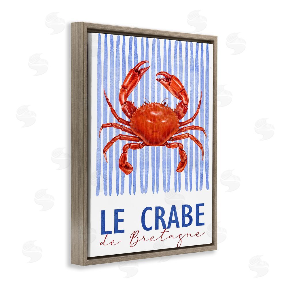Kim Allen Le Crabe Nautical Stripes Brown Floating Frame Canvas Wall Art Print