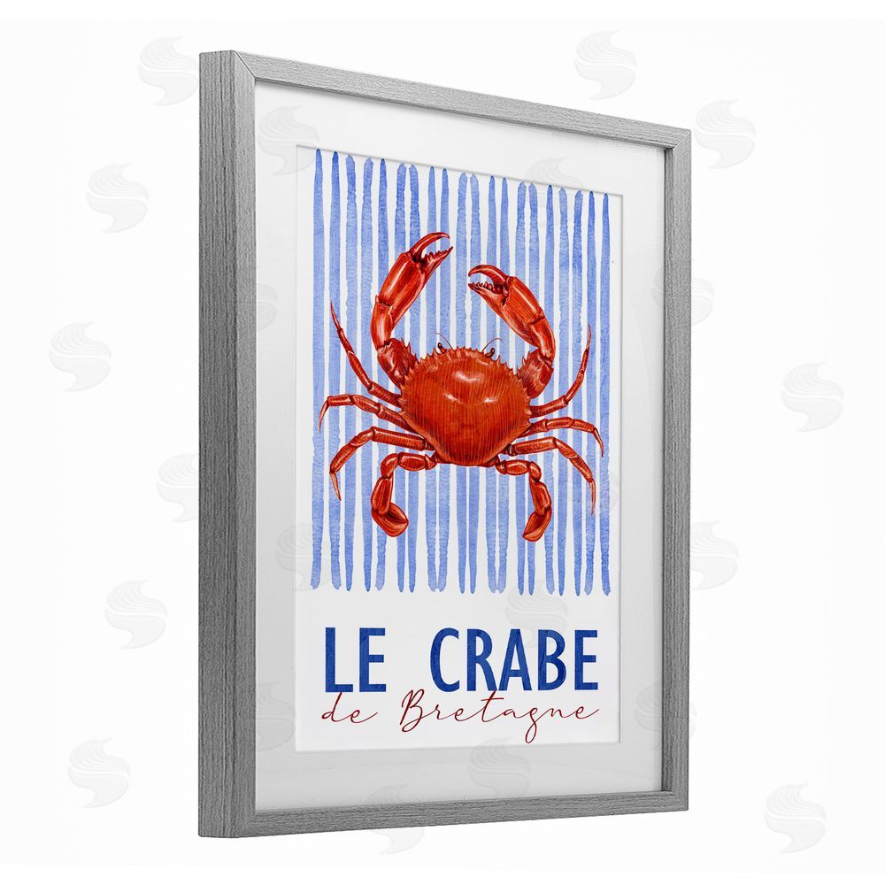 Kim Allen Le Crabe Nautical Stripes Gray Framed Print Under Glass Wall Art