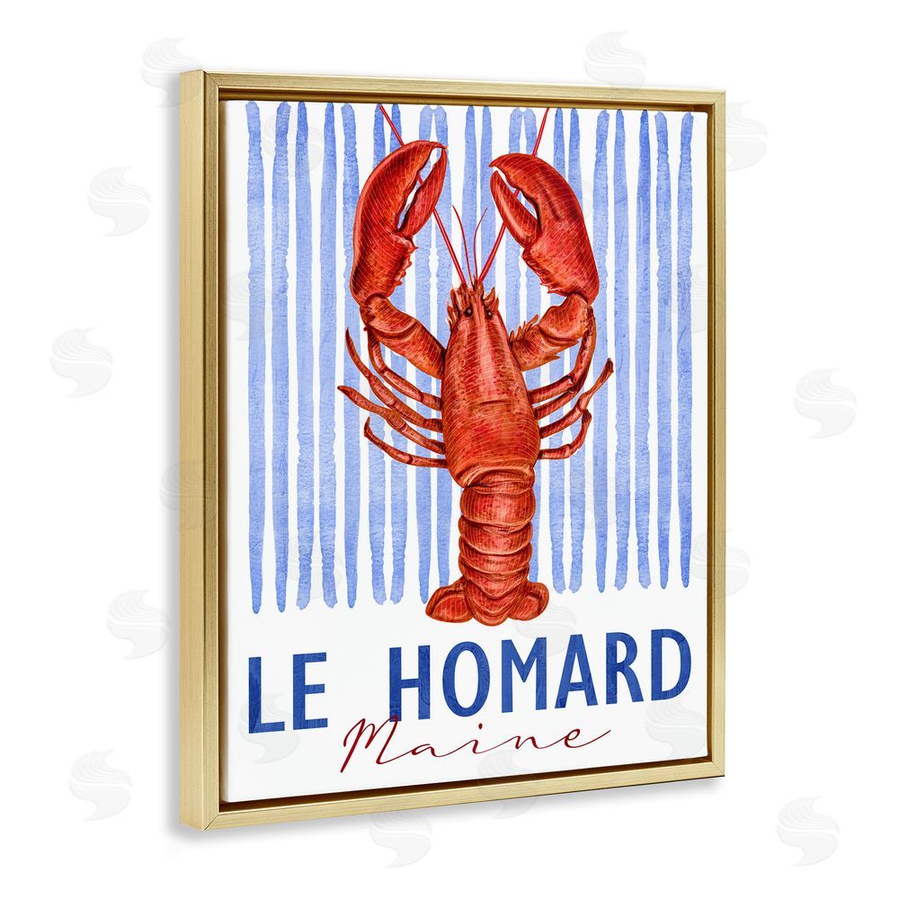 Kim Allen Le Homard Nautical Stripes Gold Floating Frame Canvas Wall Art Print