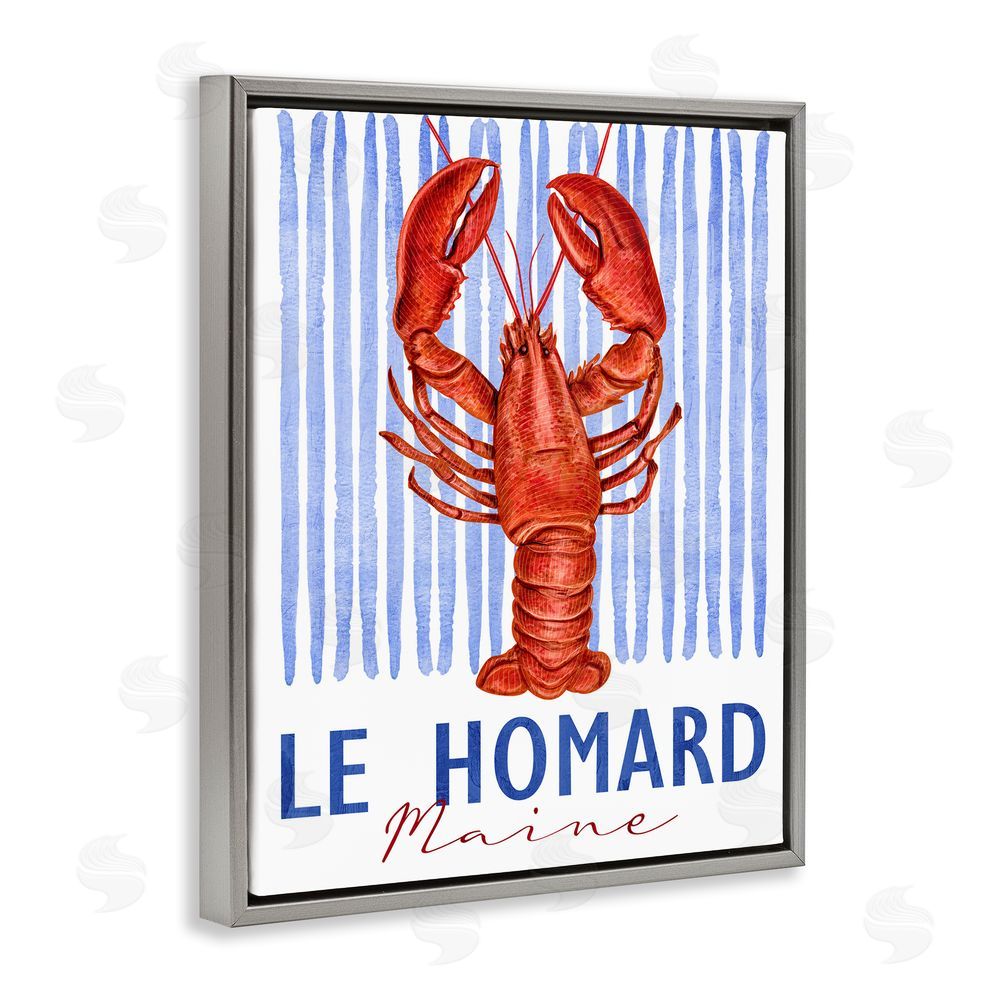 Kim Allen Le Homard Nautical Stripes Gray Floating Frame Canvas Wall Art Print