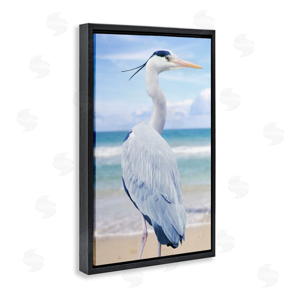 Marcus Prime Vacationing Heron by Seaside Black Floating Frame Canvas Wall Art Print