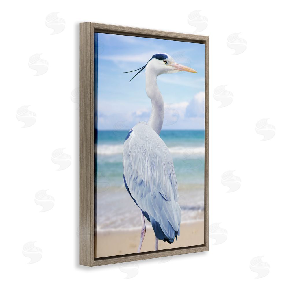 Marcus Prime Vacationing Heron by Seaside Brown Floating Frame Canvas Wall Art Print