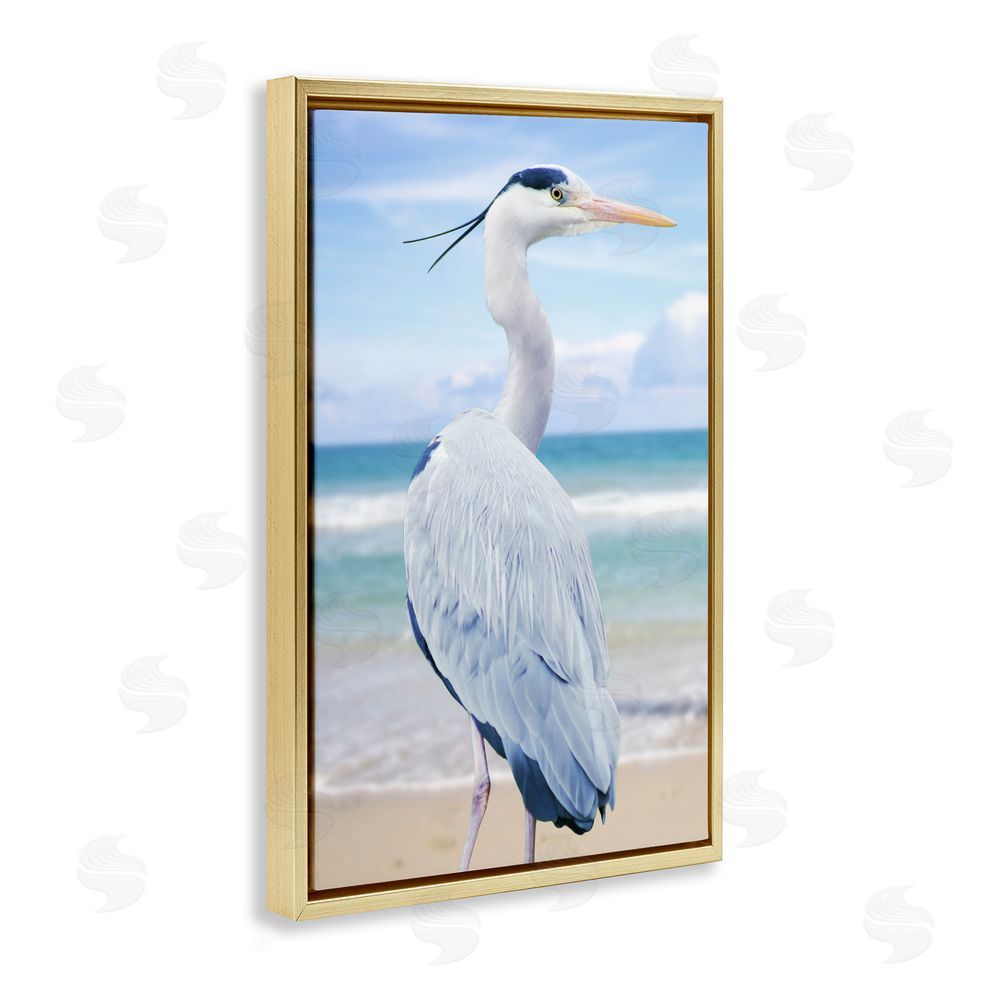 Marcus Prime Vacationing Heron by Seaside Gold Floating Frame Canvas Wall Art Print