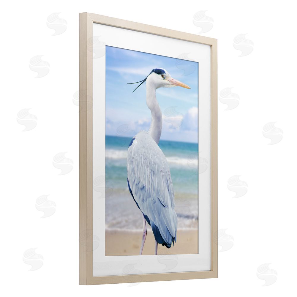 Marcus Prime Vacationing Heron by Seaside Brown Framed Print Under Glass Wall Art