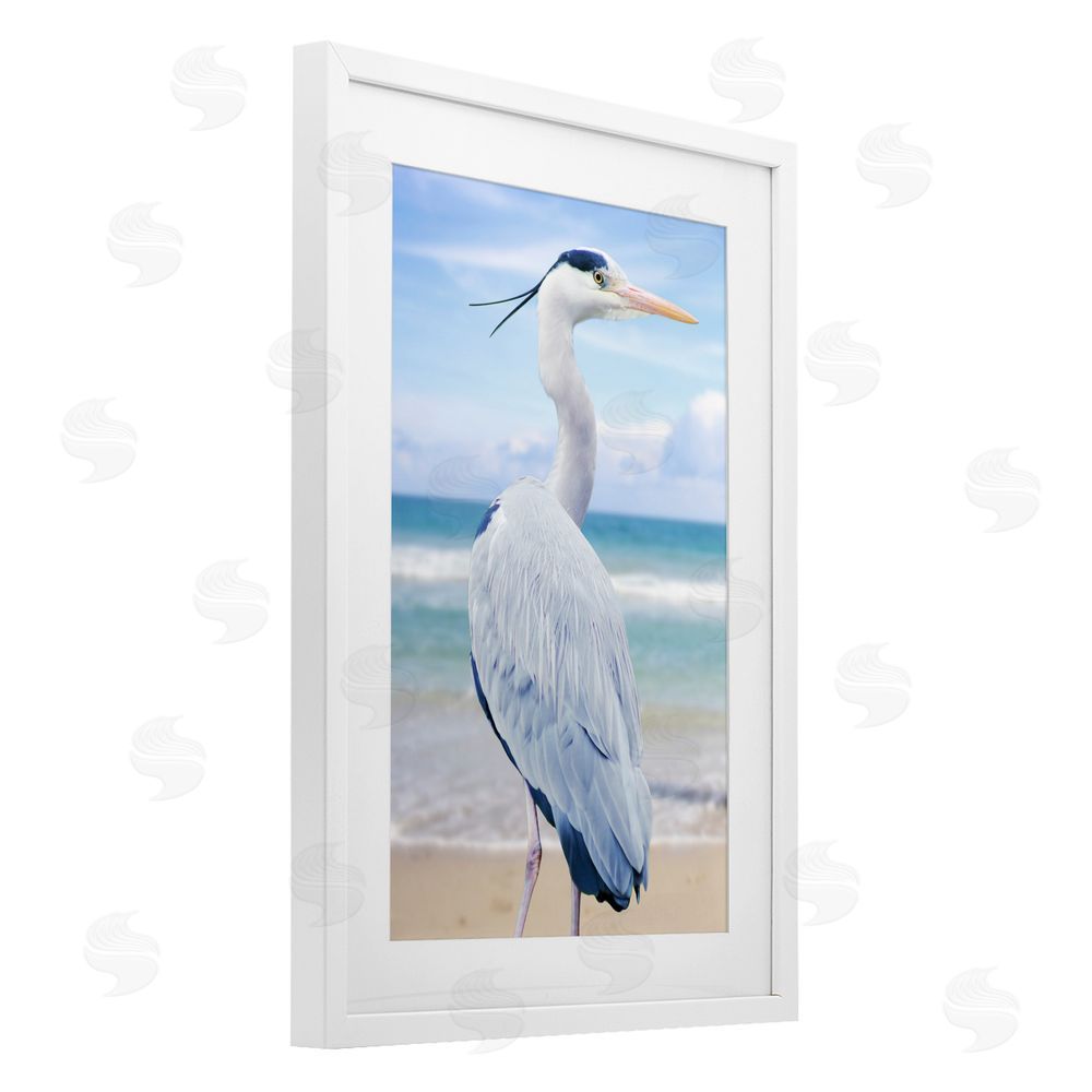 Marcus Prime Vacationing Heron by Seaside White Framed Print Under Glass Wall Art