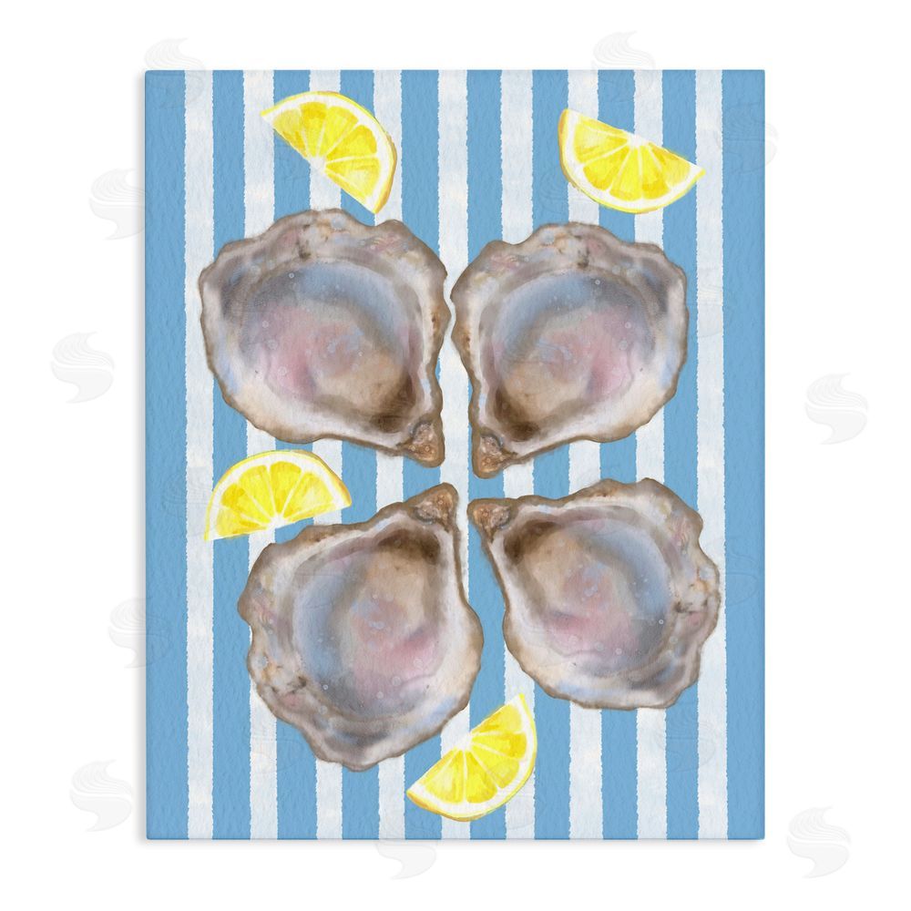 Matthew Piotrowicz Blue Stripe Oysters Stretched Canvas Wall Art Print
