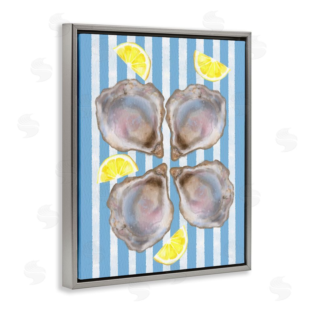 Matthew Piotrowicz Blue Stripe Oysters Gray Floating Frame Canvas Wall Art Print