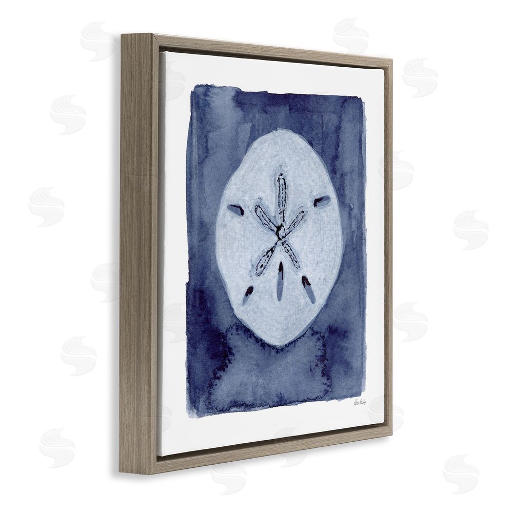 Patti Bishop White Sand Dollar on Indigo Brown Floating Frame Canvas Wall Art Print