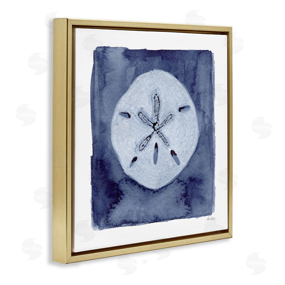 Patti Bishop White Sand Dollar on Indigo Gold Floating Frame Canvas Wall Art Print