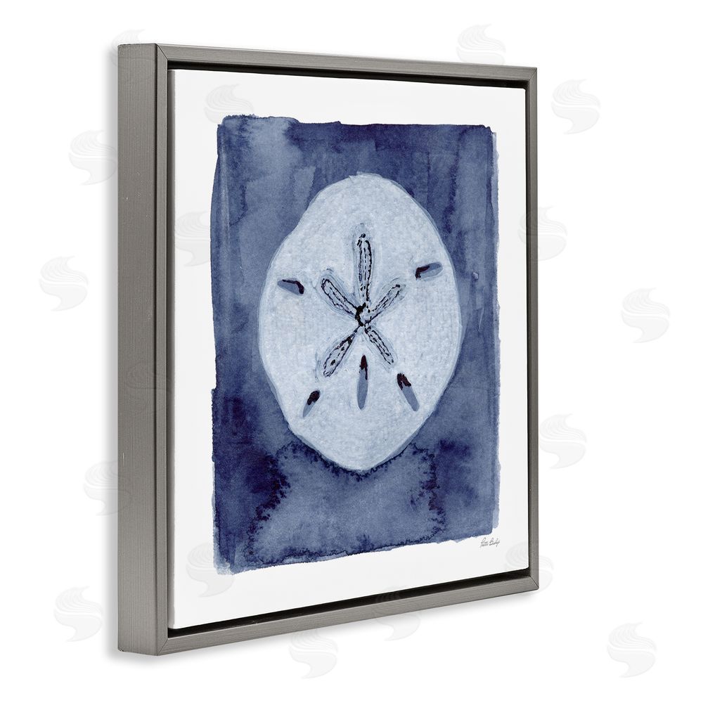 Patti Bishop White Sand Dollar on Indigo Gray Floating Frame Canvas Wall Art Print