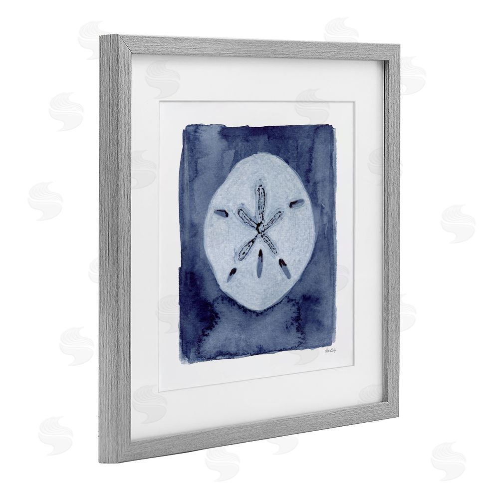 Patti Bishop White Sand Dollar on Indigo Gray Framed Print Under Glass Wall Art