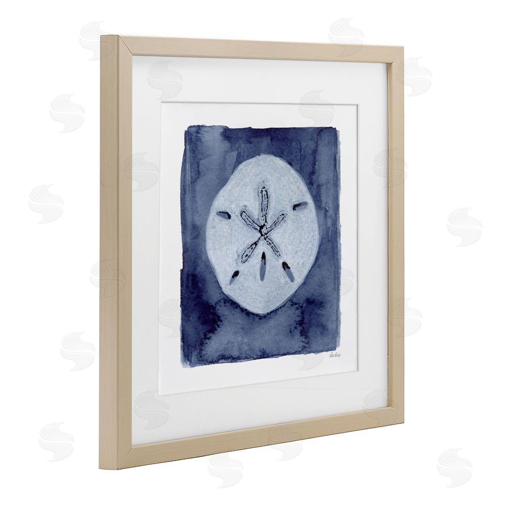 Patti Bishop White Sand Dollar on Indigo Brown Framed Print Under Glass Wall Art
