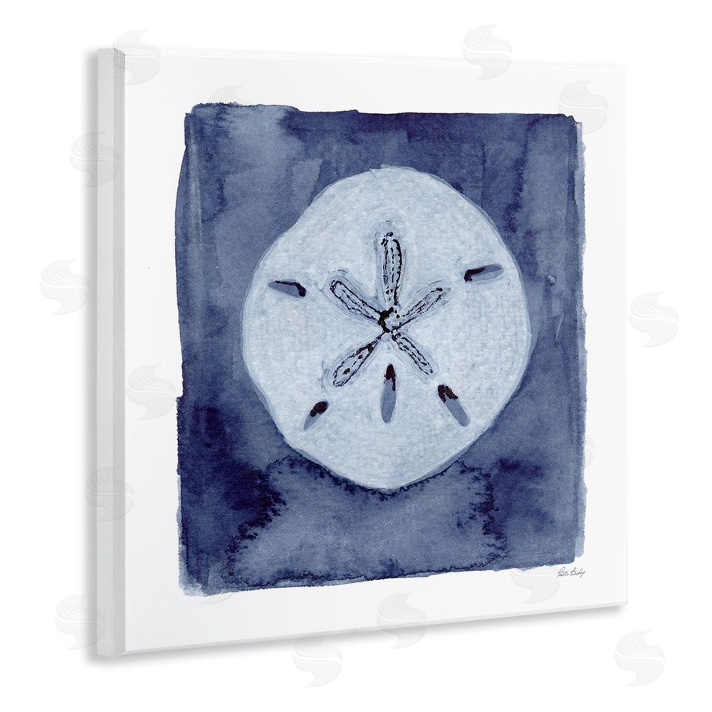 Patti Bishop White Sand Dollar on Indigo Wooden Wall Plaque Art Print