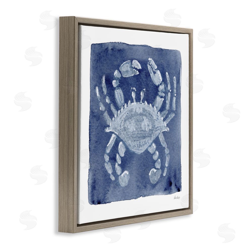 Patti Bishop White Crab on Indigo Brown Floating Frame Canvas Wall Art Print