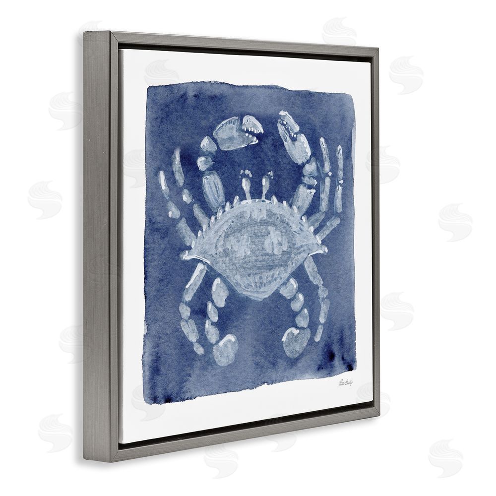 Patti Bishop White Crab on Indigo Gray Floating Frame Canvas Wall Art Print