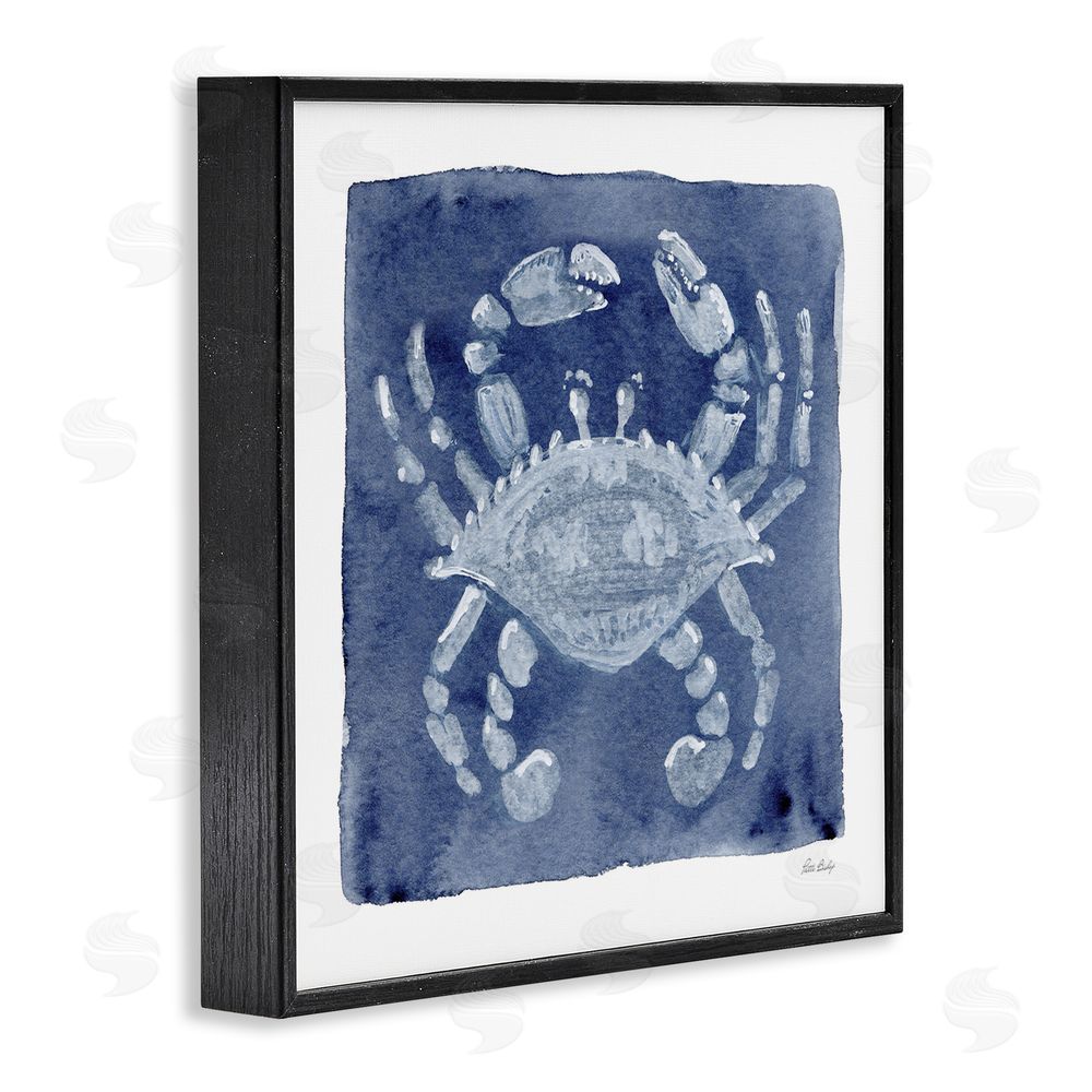 Patti Bishop White Crab on Indigo Black Framed Giclee Wall Art Print