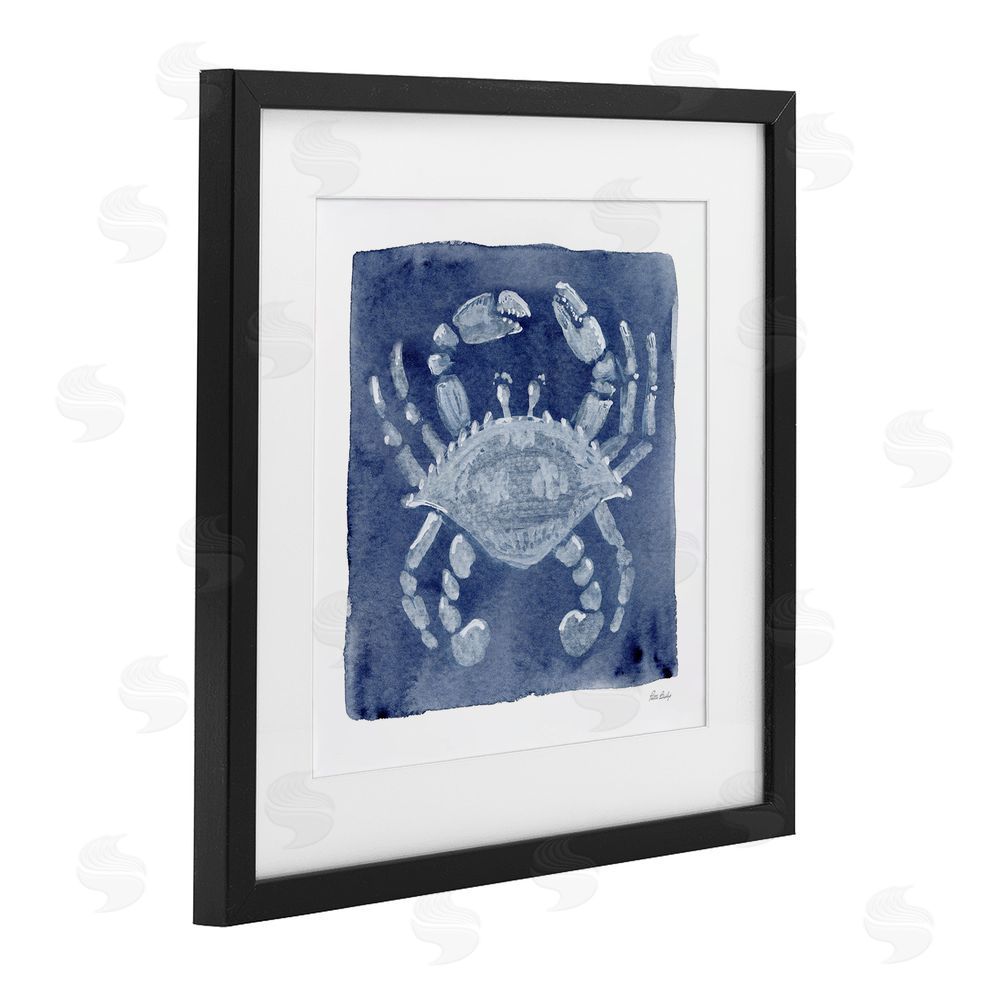 Patti Bishop White Crab on Indigo Black Framed Print Under Glass Wall Art
