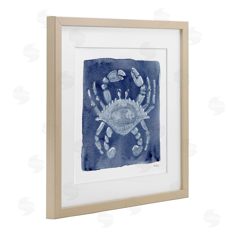 Patti Bishop White Crab on Indigo Brown Framed Print Under Glass Wall Art