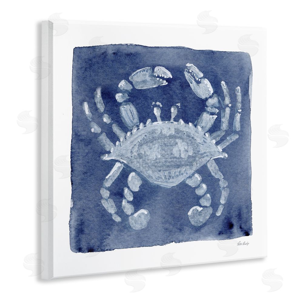 Patti Bishop White Crab on Indigo Wooden Wall Plaque Art Print