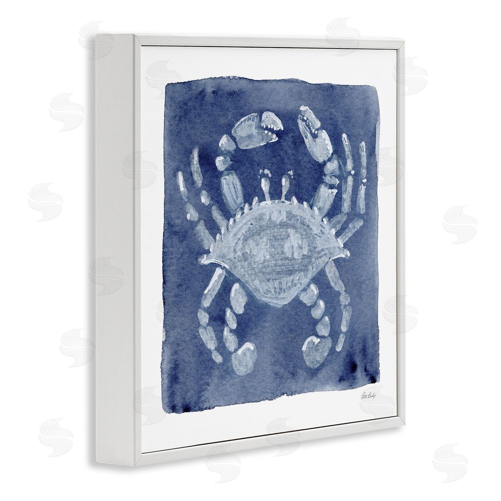 Patti Bishop White Crab on Indigo White Framed Giclee Wall Art Print