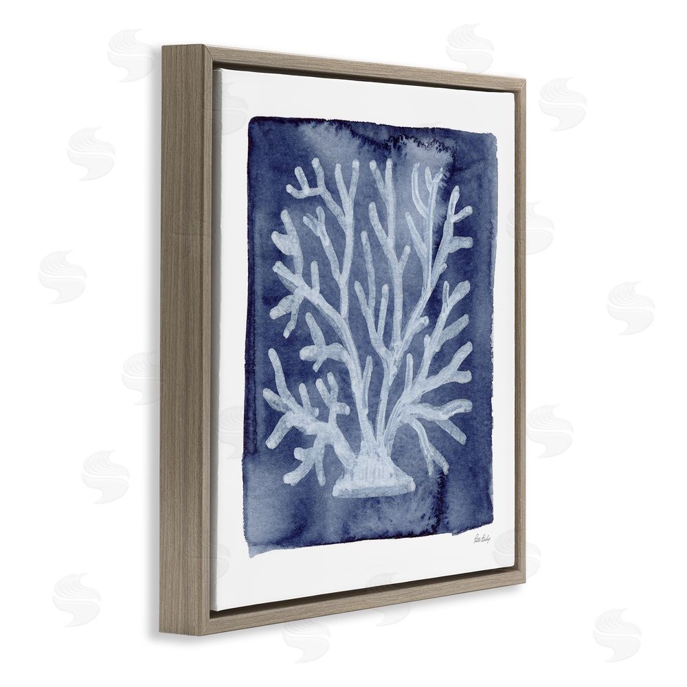 Patti Bishop White Coral on Indigo Brown Floating Frame Canvas Wall Art Print