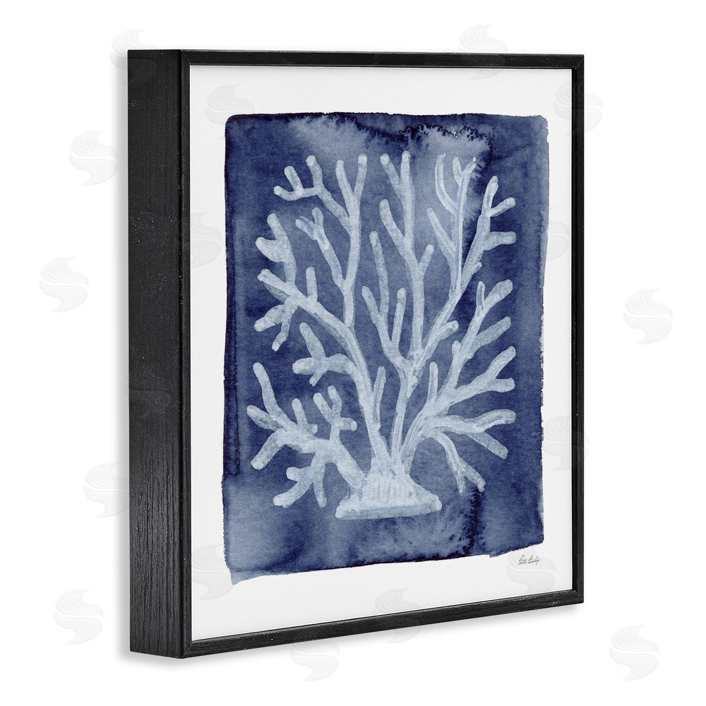 Patti Bishop White Coral on Indigo Black Framed Giclee Wall Art Print