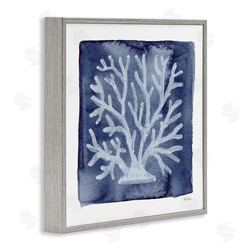 Patti Bishop White Coral on Indigo Gray Framed Giclee Wall Art Print