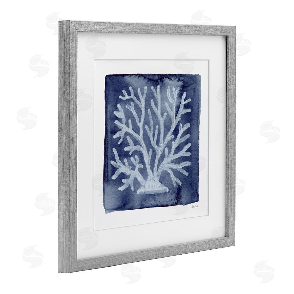 Patti Bishop White Coral on Indigo Gray Framed Print Under Glass Wall Art