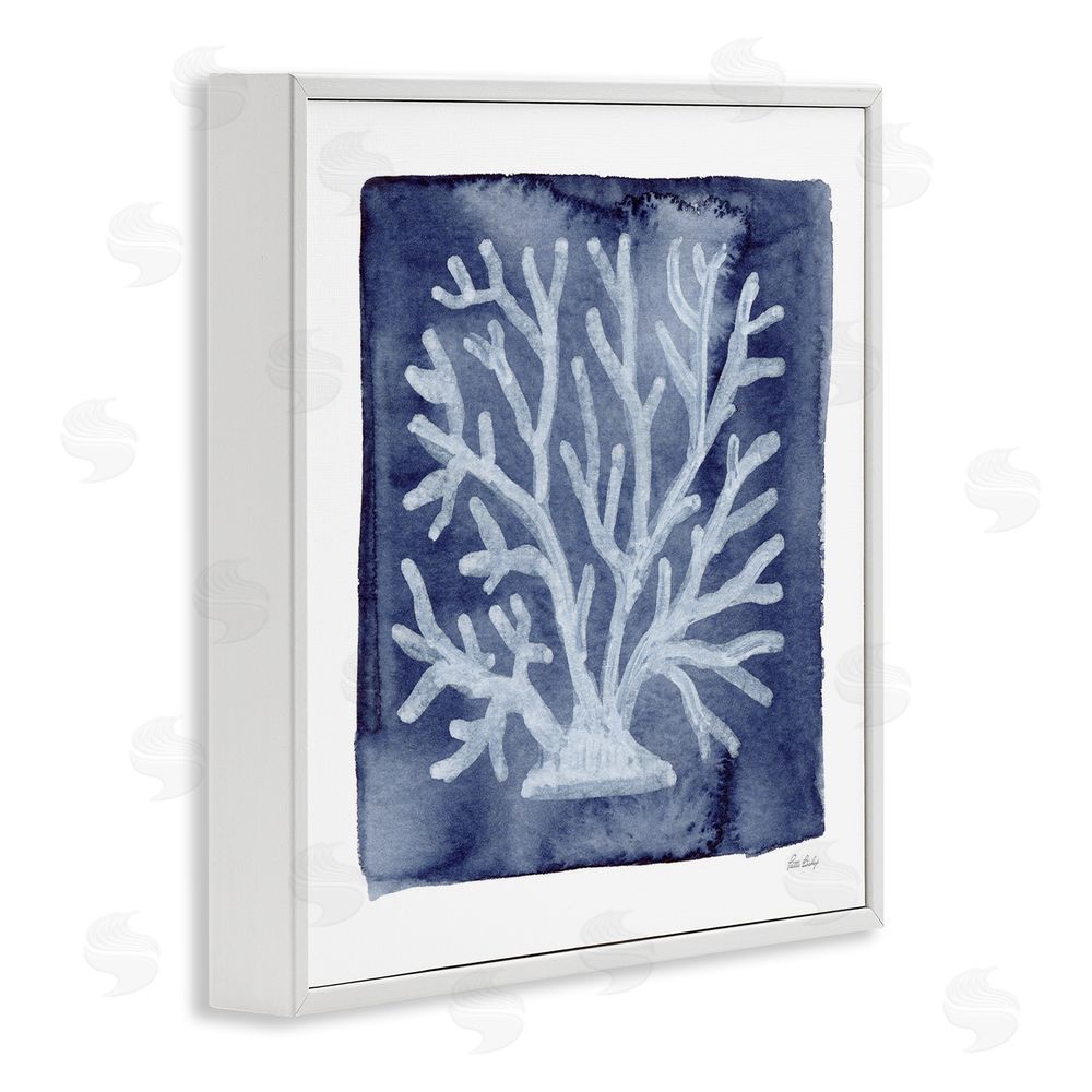 Patti Bishop White Coral on Indigo White Framed Giclee Wall Art Print