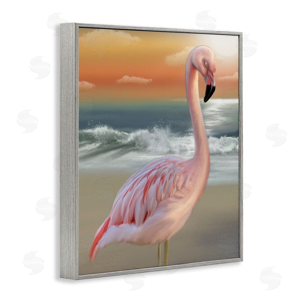 Matthew Piotrowicz Coastal Beach Flamingo Gray Framed Giclee Wall Art Print
