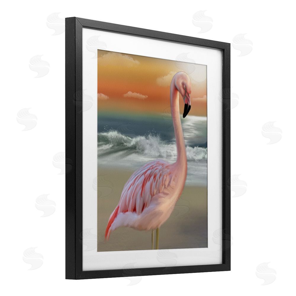 Matthew Piotrowicz Coastal Beach Flamingo Black Framed Print Under Glass Wall Art