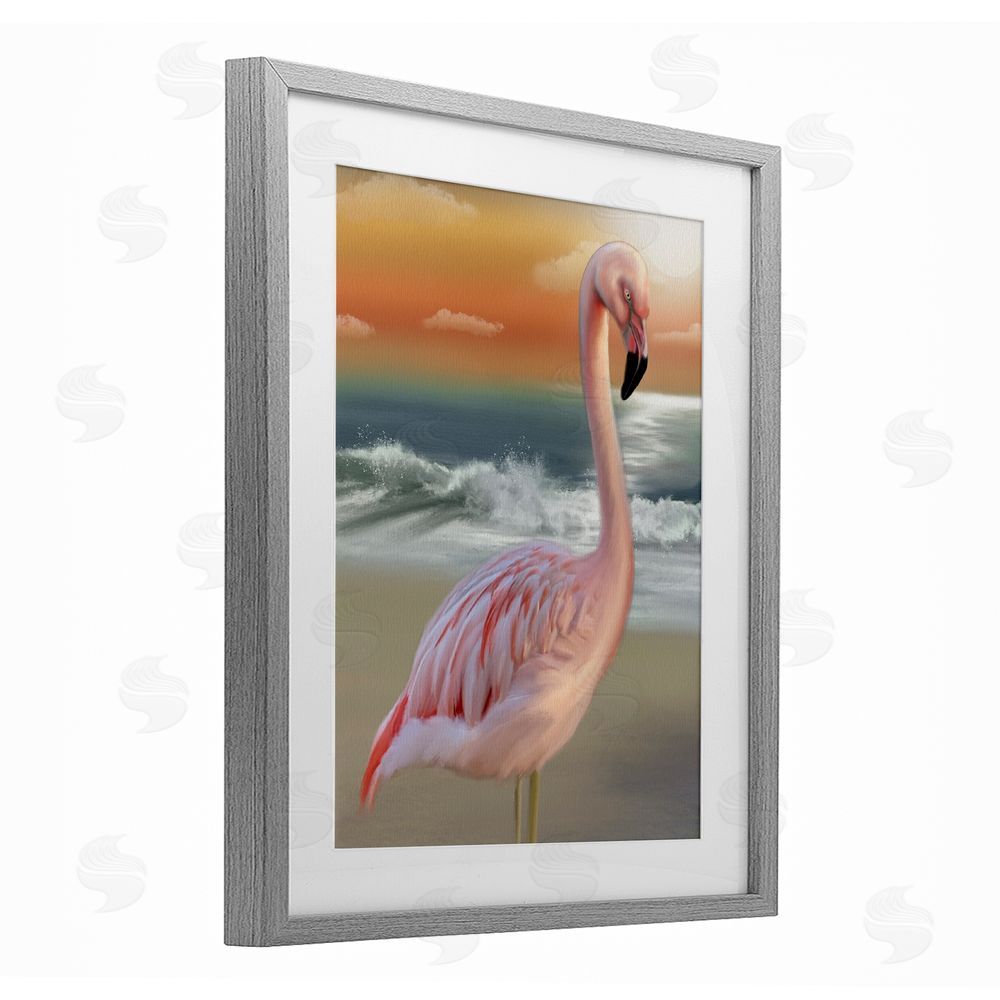 Matthew Piotrowicz Coastal Beach Flamingo Gray Framed Print Under Glass Wall Art