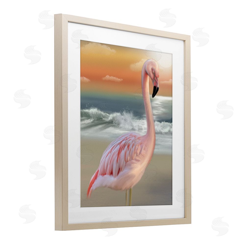 Matthew Piotrowicz Coastal Beach Flamingo Brown Framed Print Under Glass Wall Art