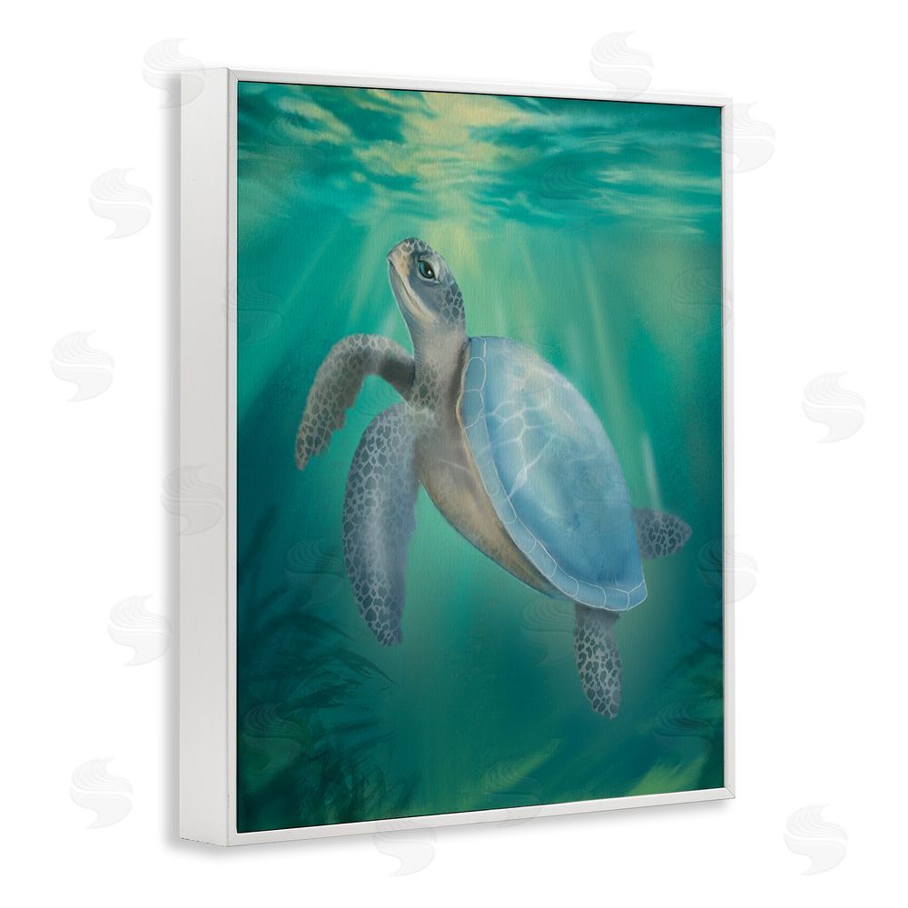 Matthew Piotrowicz Coastal Beach Sea Turtle White Framed Giclee Wall Art Print