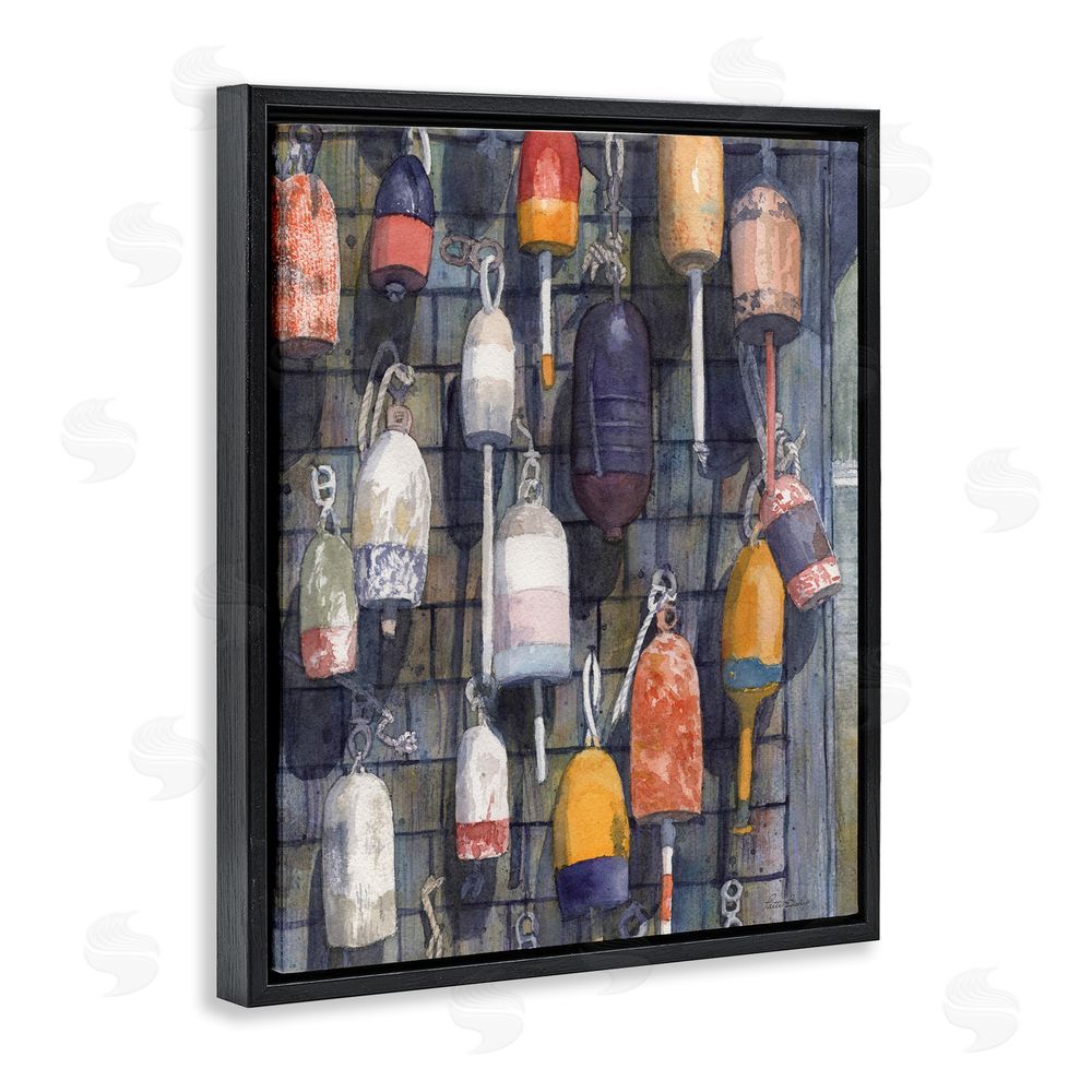 Patti Bishop Watercolor Hanging Buoys Black Floating Frame Canvas Wall Art Print