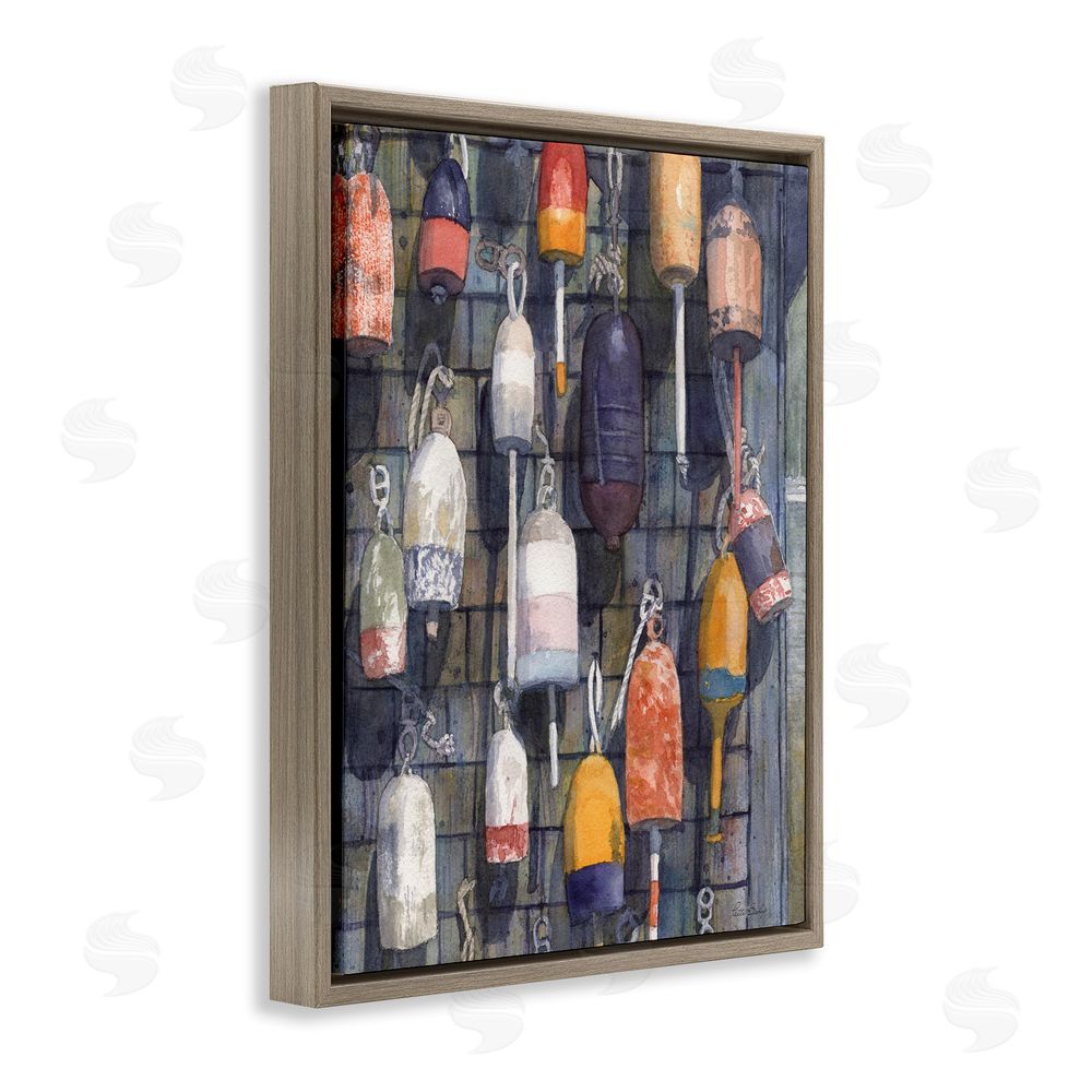 Patti Bishop Watercolor Hanging Buoys Brown Floating Frame Canvas Wall Art Print