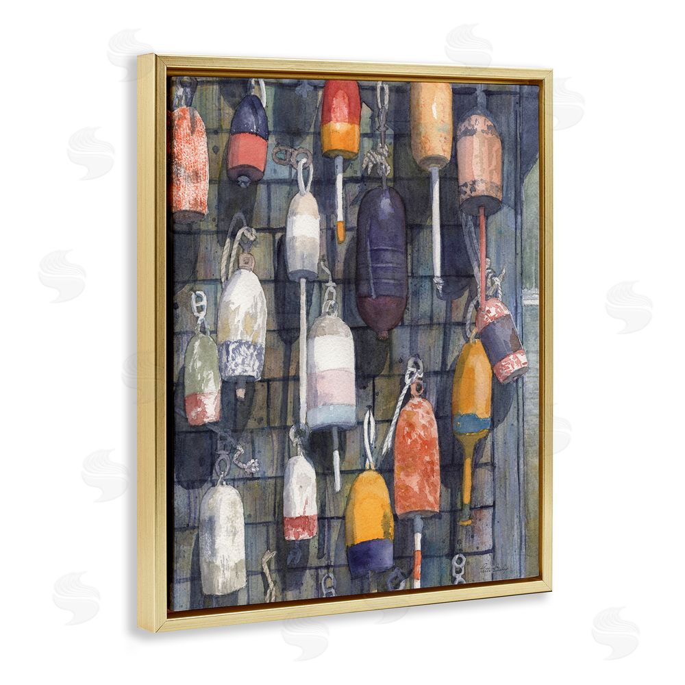 Patti Bishop Watercolor Hanging Buoys Gold Floating Frame Canvas Wall Art Print