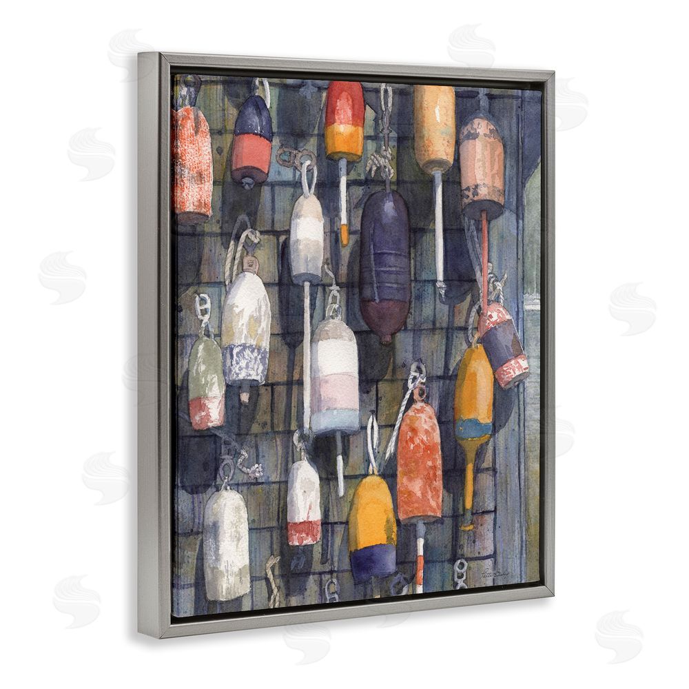 Patti Bishop Watercolor Hanging Buoys Gray Floating Frame Canvas Wall Art Print