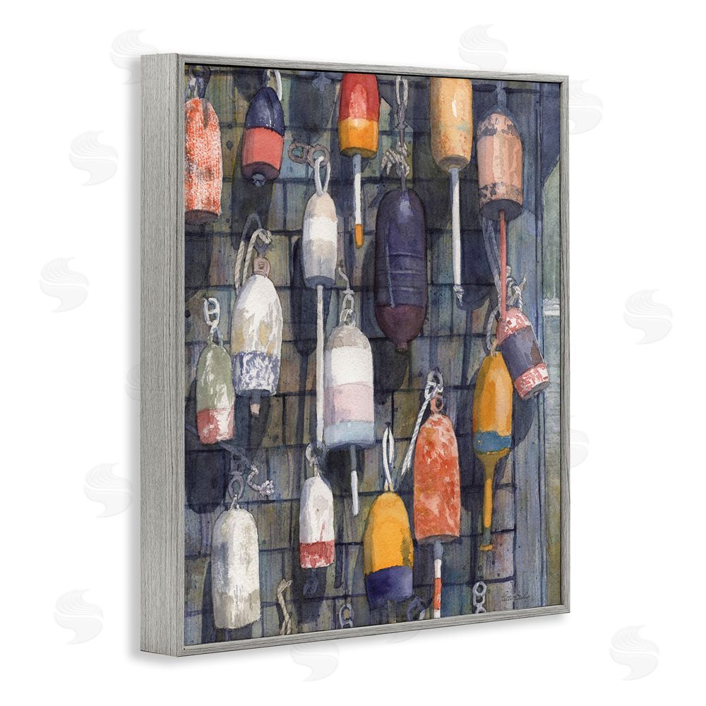 Patti Bishop Watercolor Hanging Buoys Gray Framed Giclee Wall Art Print