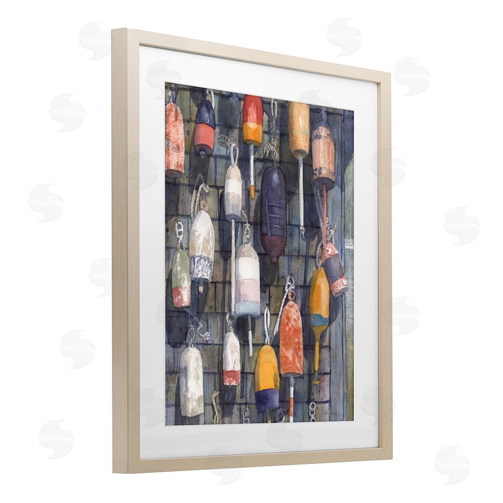 Patti Bishop Watercolor Hanging Buoys Brown Framed Print Under Glass Wall Art