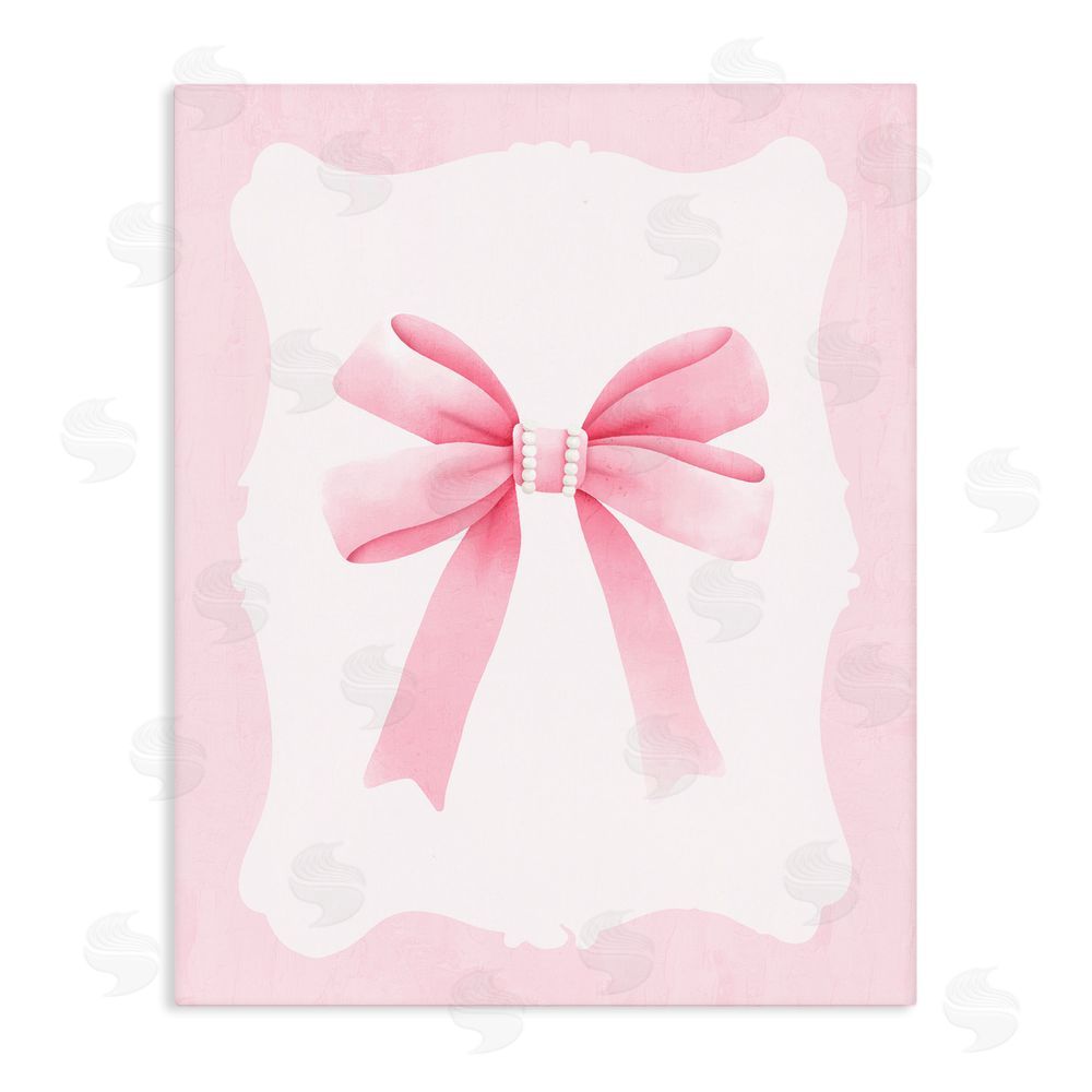 Kim Allen Feminine Bow with Pearls Stretched Canvas Wall Art Print