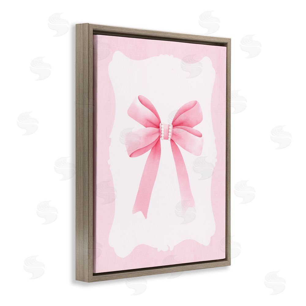 Kim Allen Feminine Bow with Pearls Brown Floating Frame Canvas Wall Art Print