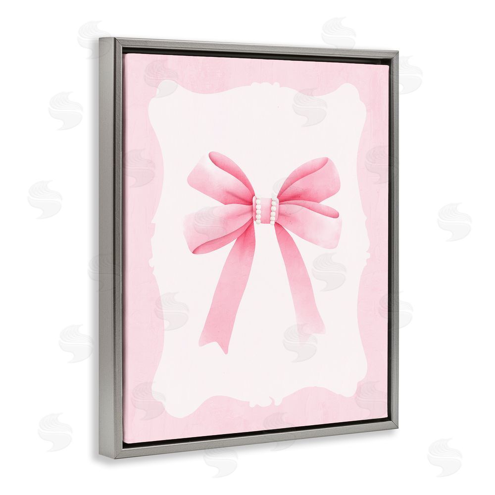 Kim Allen Feminine Bow with Pearls Gray Floating Frame Canvas Wall Art Print