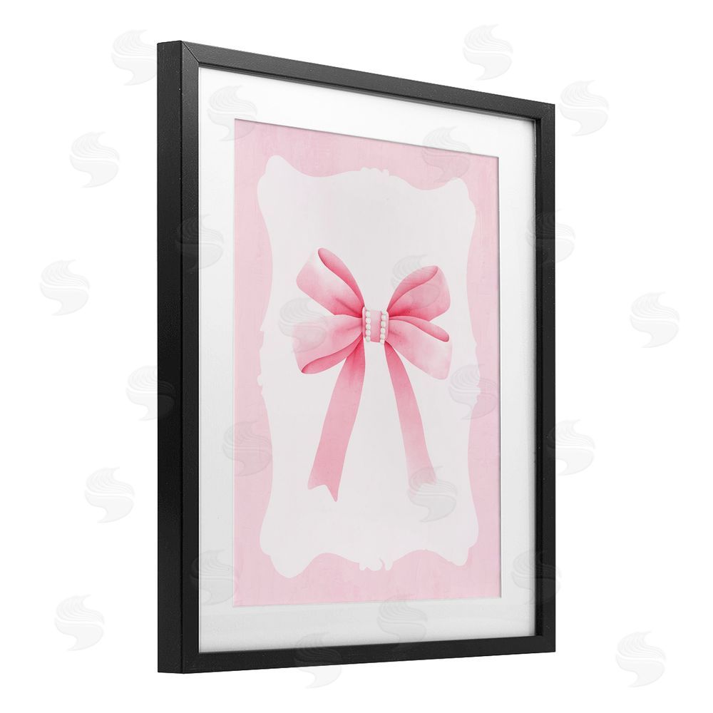 Kim Allen Feminine Bow with Pearls Black Framed Print Under Glass Wall Art