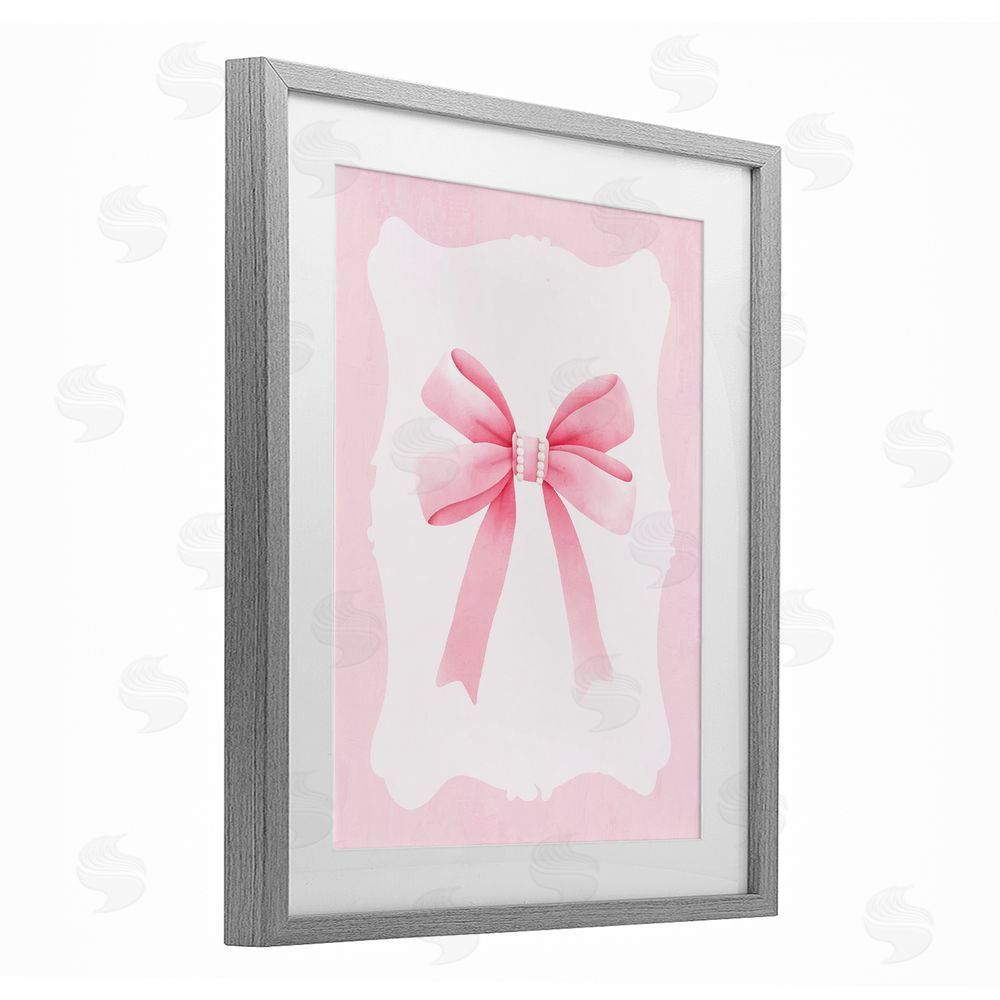 Kim Allen Feminine Bow with Pearls Gray Framed Print Under Glass Wall Art