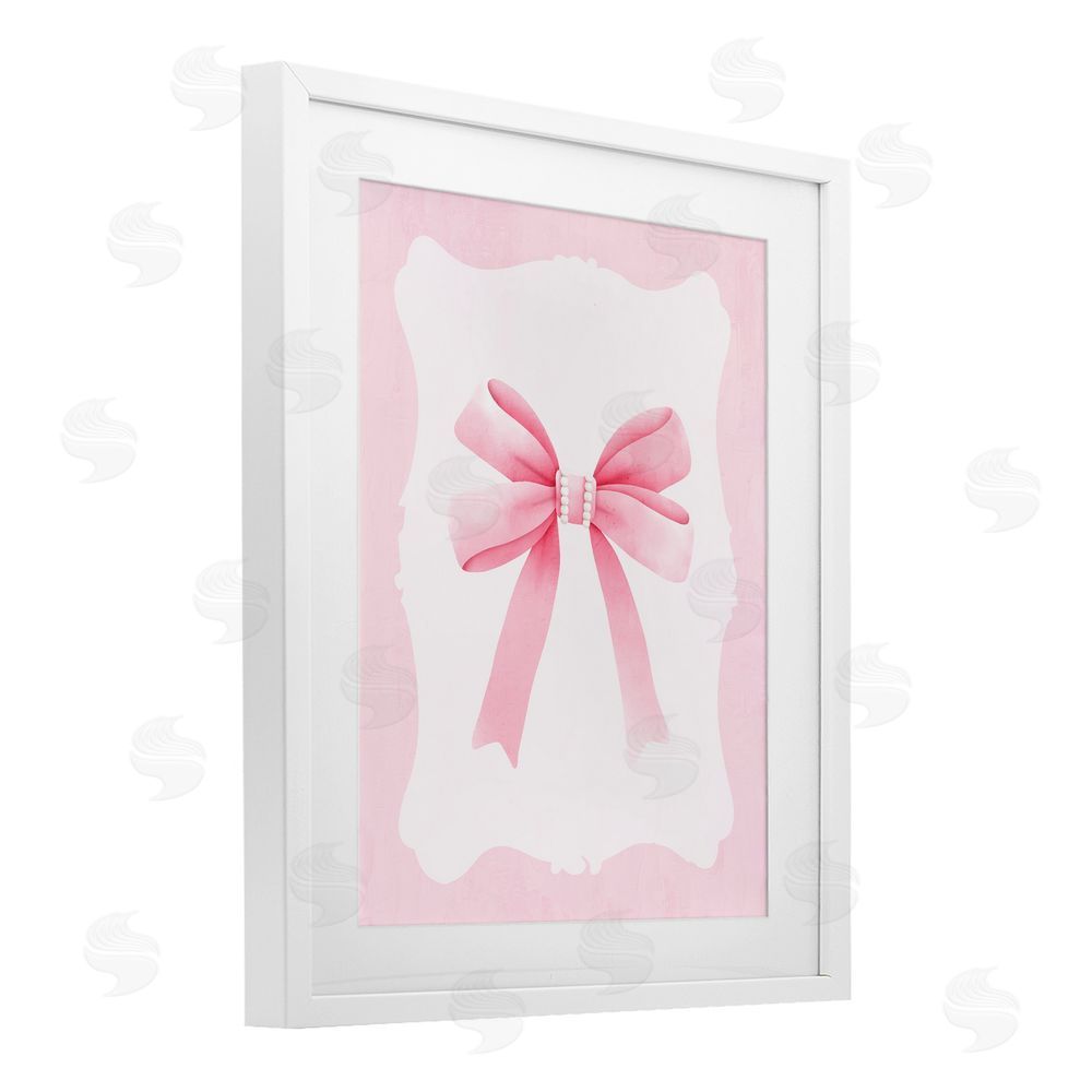 Kim Allen Feminine Bow with Pearls White Framed Print Under Glass Wall Art