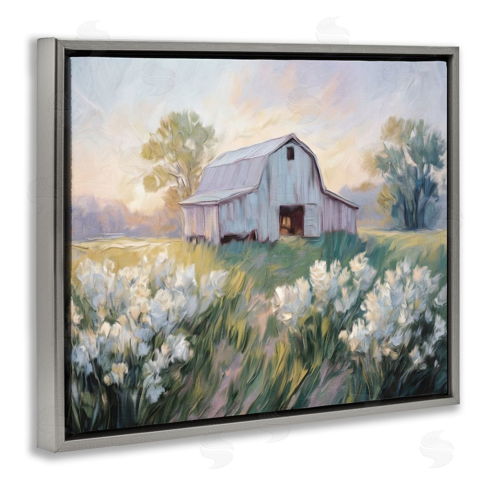 Kim Allen Secluded Barn Landscape Gray Floating Frame Canvas Wall Art Print