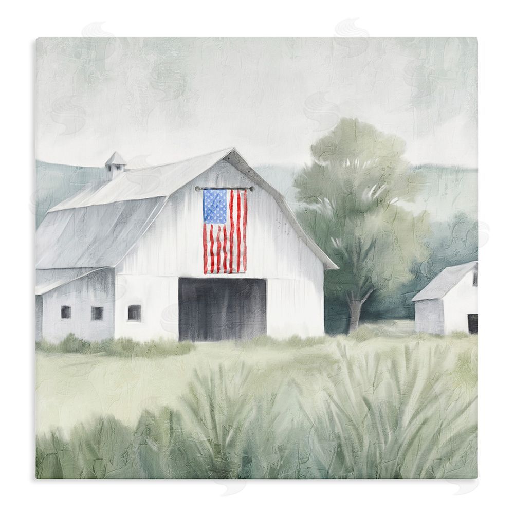 Kim Allen Home USA Flag Barn Stretched Canvas Wall Art Print